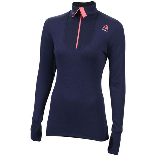 Aclima DoubleWool Polo Shirt zip Woman Peacoat Tornado/Calypso Coral utgått