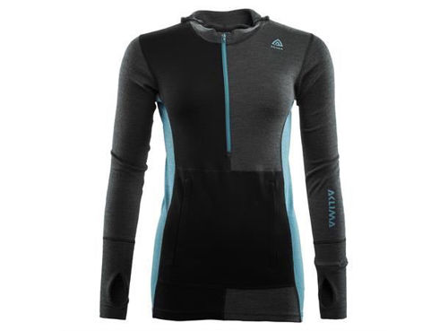 Aclima WarmWool Hood Sweater w/zip W Jet Black/ Marengo/ Tapestry