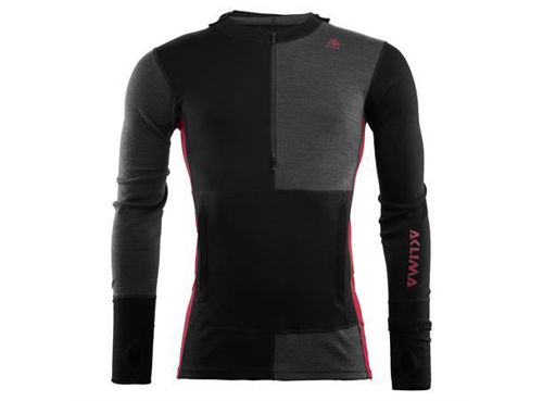 Aclima WarmWool Hood Sweater Net, M Jet Black / Marengo / Chili Pepper
