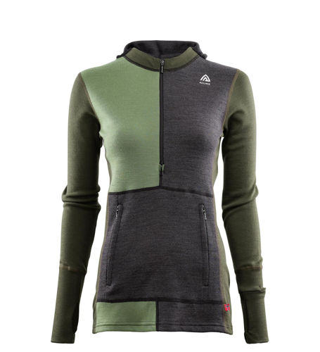 Aclima WarmWool Hood Sweater w/zip W Marengo/ Olive Night/ Dill