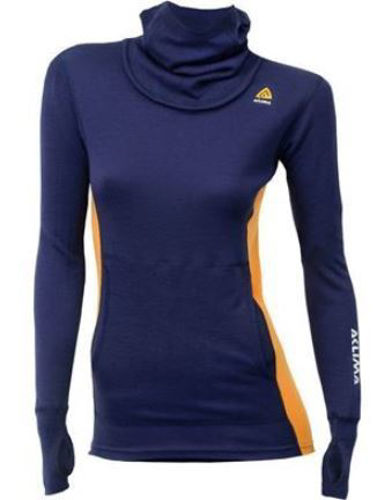 Aclima Warmwool Hood Sweater Woman Peacoat/Sudanbrown