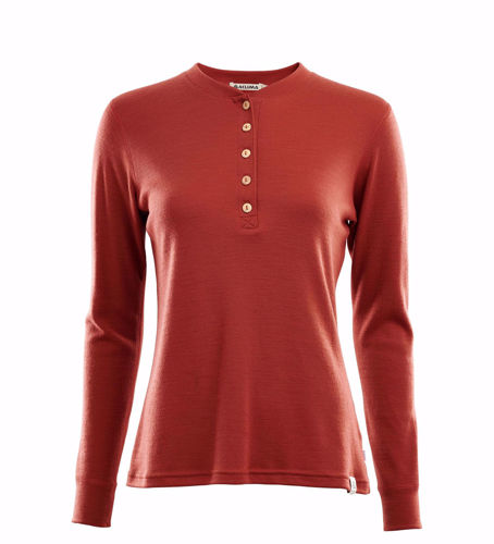 Aclima WarmWool Granddad shirt, Woman Red Ochre